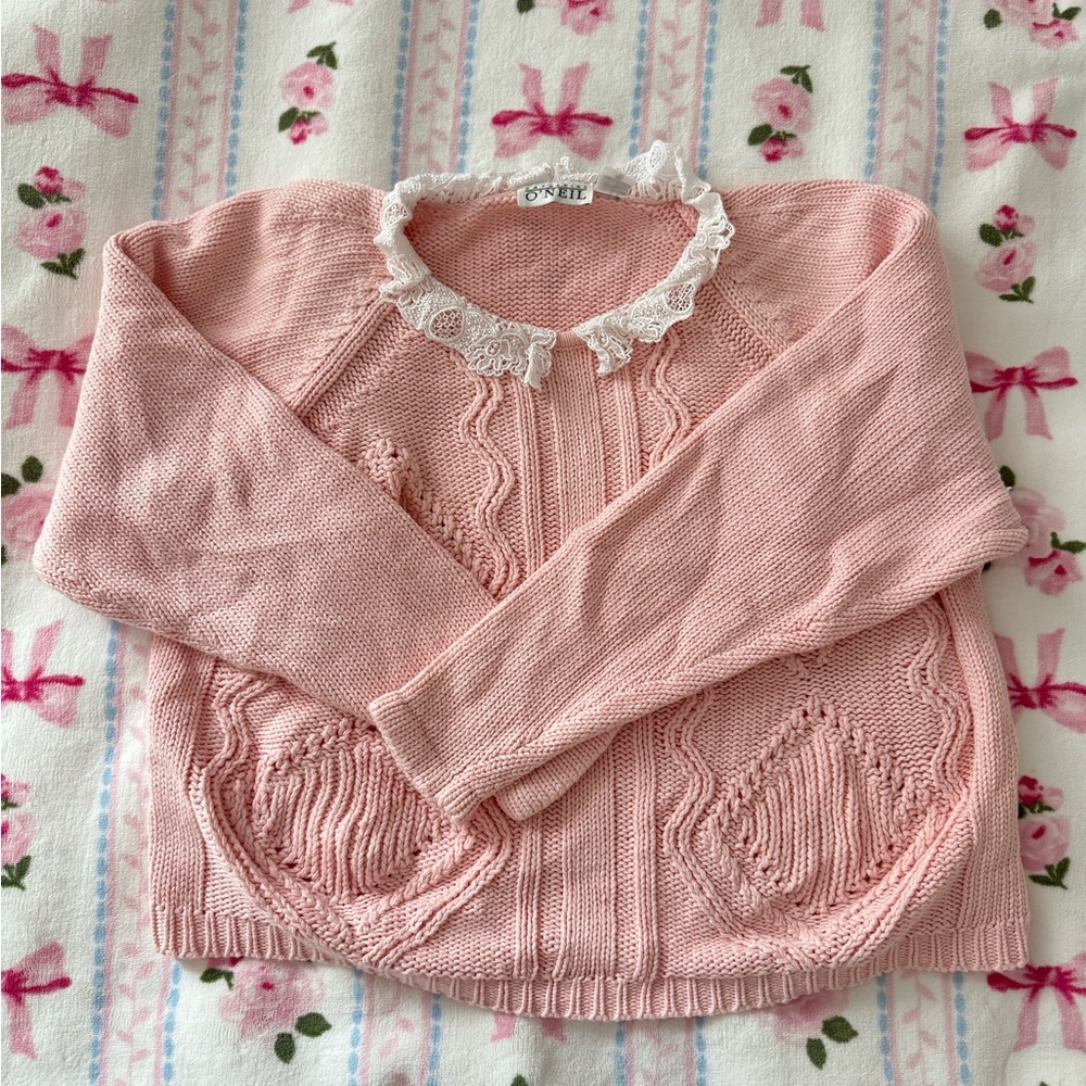Coquette vintage pink sweater with lace collar - Picture 4 of 6